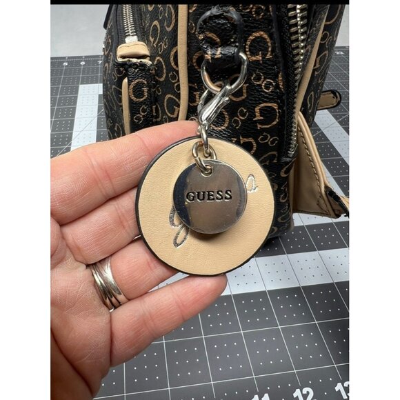 Guess Pandore Womens Mini Backpack Purse Signature Logo Print Beige & Black - Picture 2 of 6